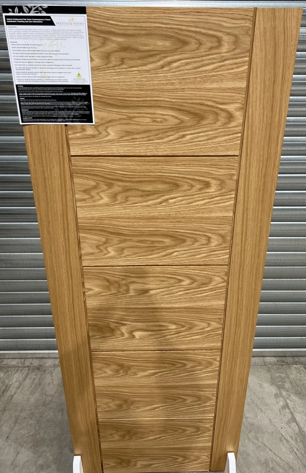 NUEVO PREACABADO CHAPA ROBLE 5 PANELES PUERTAS CONTEMPORÁNEAS 1981mm X 686mm X 35mm Foto 2 de 4