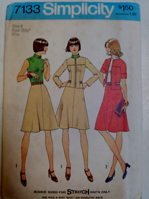 Jacket Dress 8 Simplicity 7133 Sewing Pattern UC A Line Fitted VTG Zip Knit Top