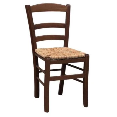 OKAFFAREFATTO Sedia in legno paesana noce scuro con seduta in paglia di riso