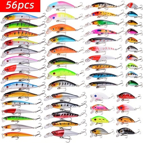 56pcs Bass Fishing Lures Kit - Top Water Baits Tackle Crankbait Swimbaits