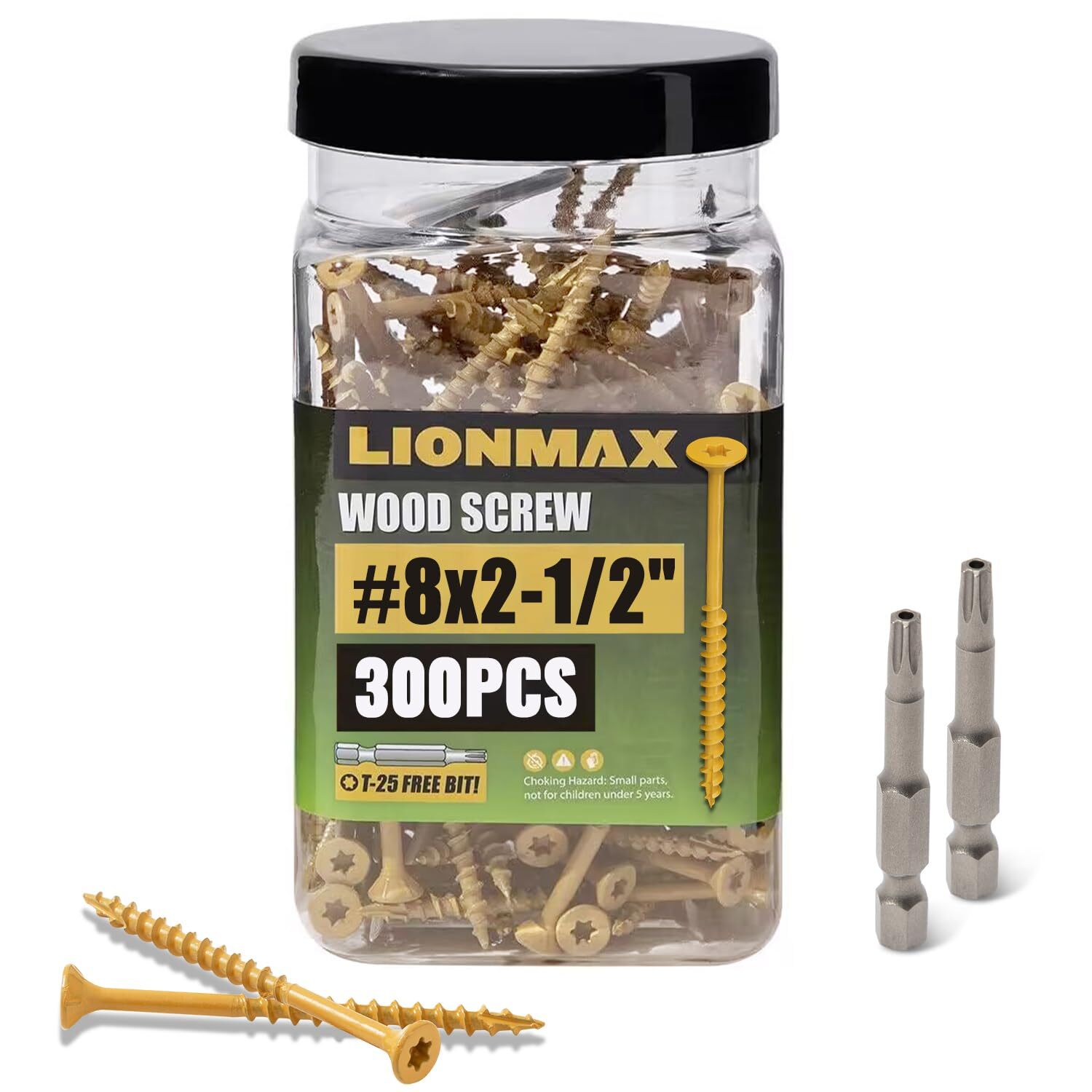 LIONMAX 300-Pack #8 2-1/2 Inch Deck Screws with T25 Bit Rust Resistant