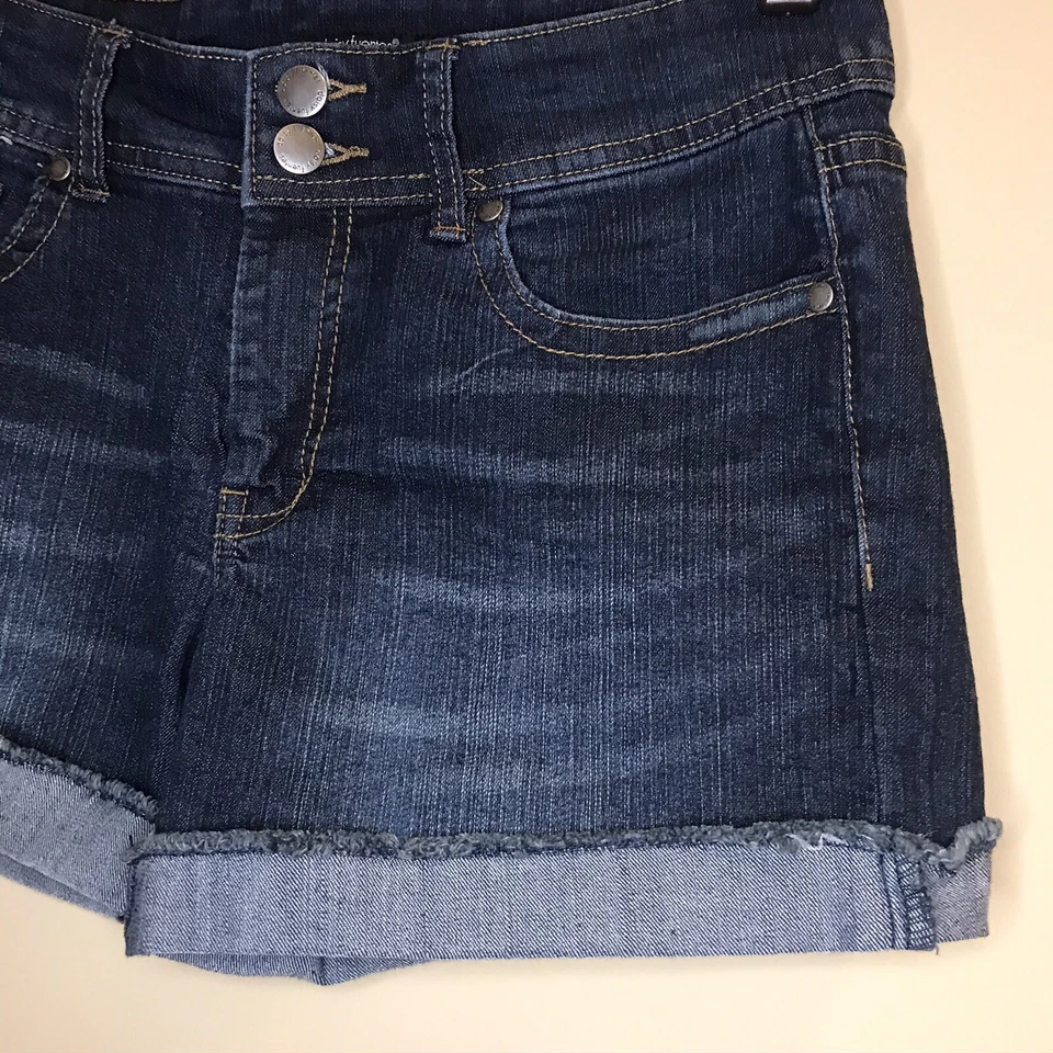 Daisy Fuentes Jean Shorts Cut Off Cuffed Blue Double Button Women’s Size 2 - Image 2 of 4