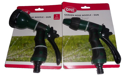 2 x Garden Hose Nozzle Gun 8 Spray Patterns ONE TOOLS New Unused Garden