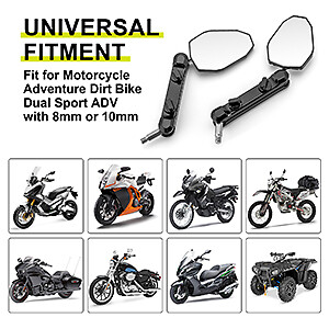 IUVWISN Motorcycle Rear View Side Mirror With 8/10MM Bolts 7/8" Handlebar Mount Clamp Universal For KLR650 XR650L CRF450L DRZ400 KLX300 FJ09 Tenere 700 R1200 Adventure Supermoto Dirt Pit Bike