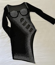 NEW Sheer Rhinestone Long Sleeve Clubwear Party Evening Cocktail Dress XXL Black