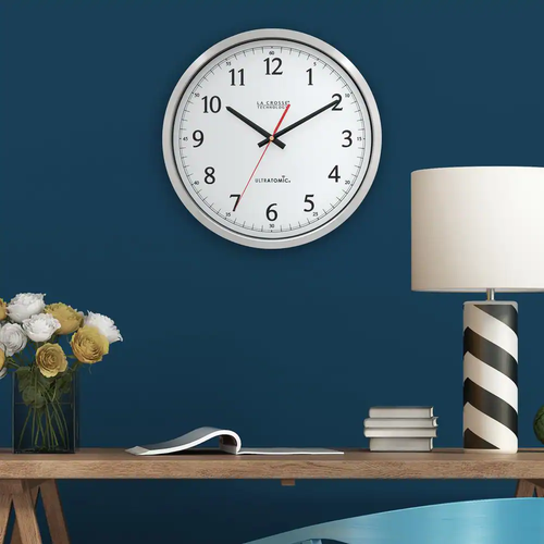 Wall Clock 14 in Round UltrAtomic Stainless Steel Analog w/ Shatterproof Lens - Picture 11 of 12