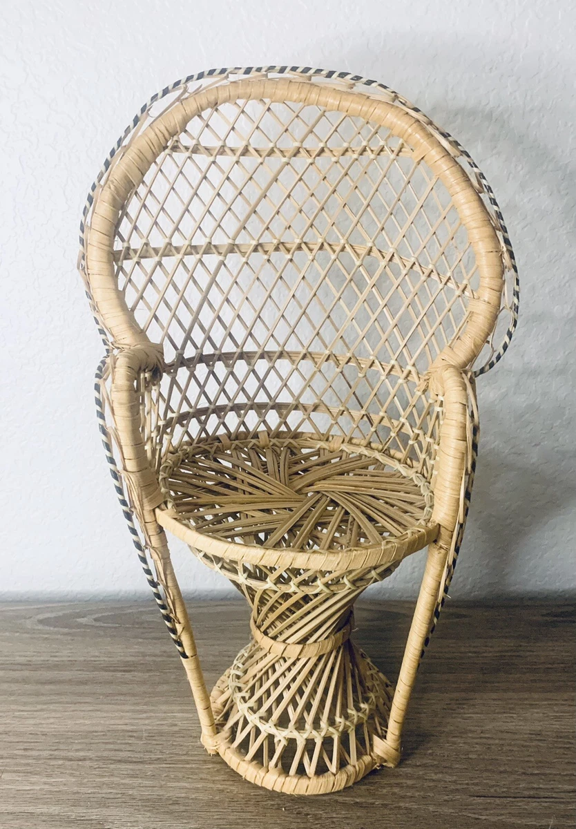 Vintage Wicker Peacock Fan Back Rattan Chair 16 Doll Or Plant