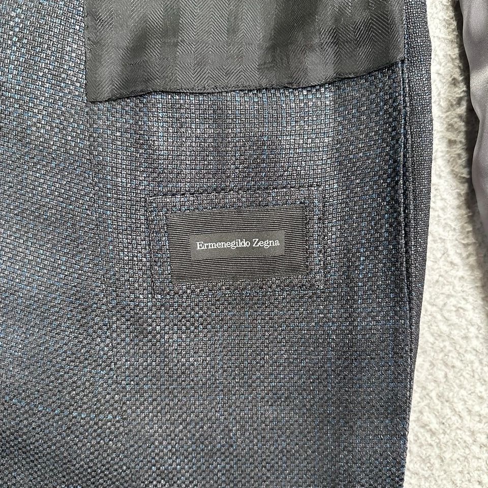 Ermenegildo Zegna Manhattan Blazer Mens 40R Silk Cotton Charcoal Gray Navy - Image 3 of 4