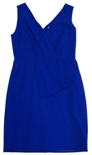 Calvin Klein Blue Dress Size 12 Ruffle Sleeveless Knee Length V-Neck NEW
