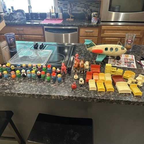 Vintage Fisher Price Little People Figures HUGE Lot Of 50 People, Furniture, ++