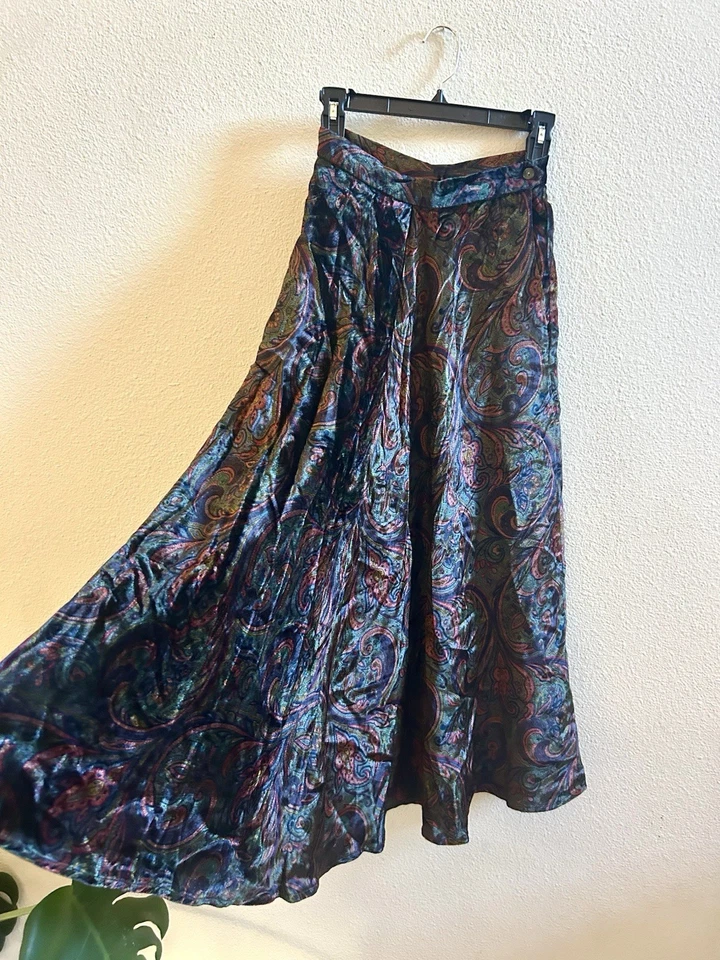 Falda Ralph Lauren Etiqueta Púrpura 10 Maxi Joya Tono Paisley BOLSILLO Campo Foto 4 de 4