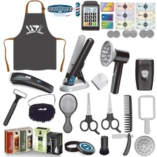 Hair Salon Toys, Shaving Kit and Styling Toy Set with Blow Dryer, Wearable Be...