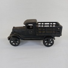Vintage Cast Iron Toy Truck Iron Art Stake Bed Farm Style Vehicle Black Antique