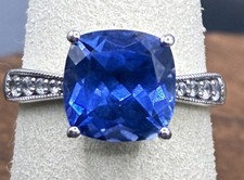 Lab Created Blue Sapphire and Cubic Zirconia Sterling Silver Ring Size 8