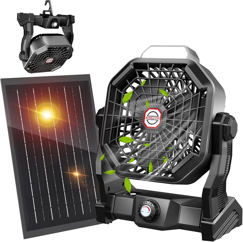 Rechargeable 20000mAh Solar Fan with Adjustable LED Light for Camping Adventures - Image 3 of 4