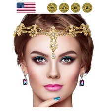 Head Chain Jewelry Headband Crystal Bohemian Hair Accessories with Peal Women...