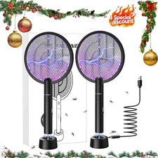 2PCS Electric Fly Swatter,Mosquito Killer USB Rechargeable Bug Zapper Racket