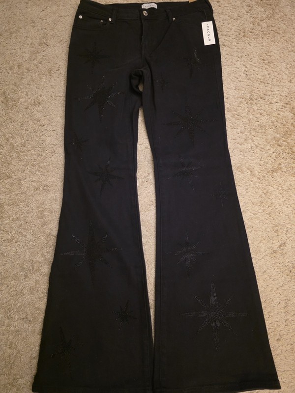 PacSun Vanya Glitter Star Detail Bootcut Jeans Black Starburst Flare / Size 29