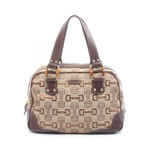 GUCCI Bamboo Horsebit Mini Boston Bag Handbag Canvas Beige 248271 Used