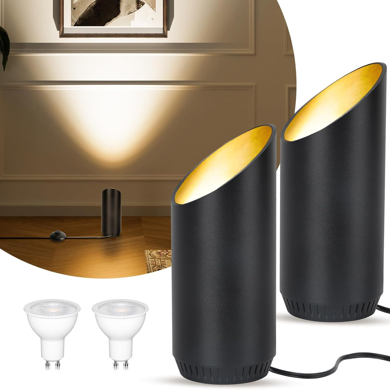 Faretto LED Da Terra – Lampada Da Terra 6W per Interni, Nero, 3000K Bianco Caldo