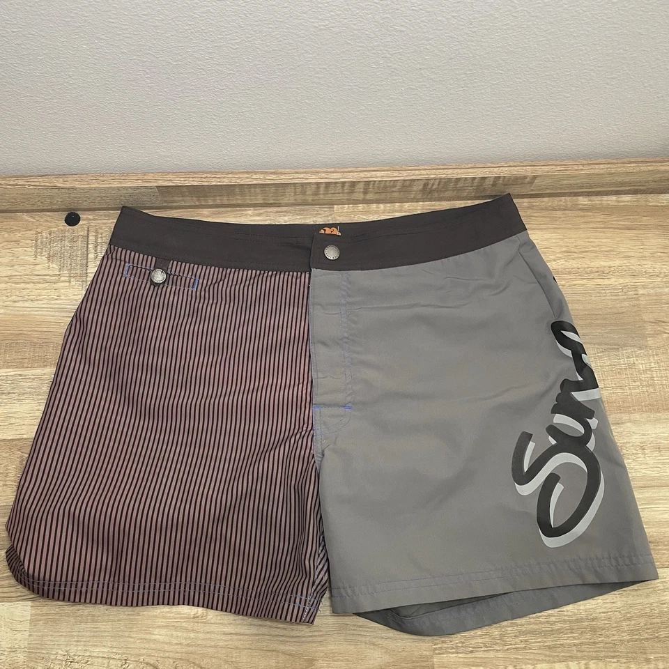 Sundek Fixed Waste Board Short Swim Trunks Mens 34 Gray Black  4” inseam *READ* - Image 2 of 4