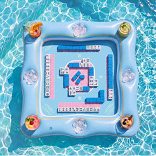 47 Inch Floating Mahjong Table for Pool,2-In-1 Inflatable Game Table with Cup Ho