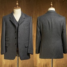 Men s Wool Blazer Notch Lapel Four Button Front Vintage Style Solid Casual Party