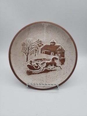 Goss Pottery Vermont Winter Scene Plate Horse Drawn Sleigh Farm County Side