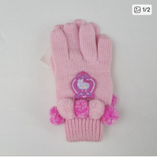Girls Hello Kitty Pink Mittens with Pom Poms