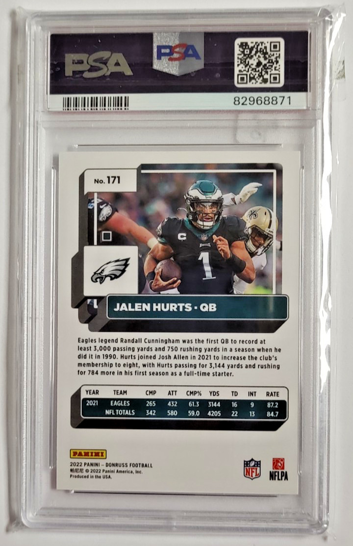 2022 DONRUSS JALEN HURTS #171 FULL NAME VARIATION PSA 10 - POPULATION OF 10 view 2