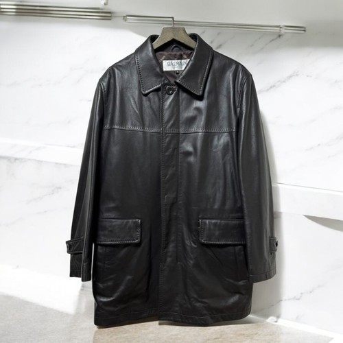 Balmain Black Lamb Leather Zip Coat Outer - Luxury, Soft, Used