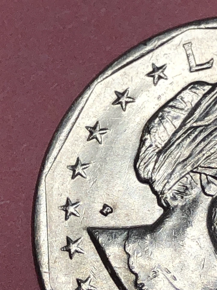 1979 P Susan B Anthony Dollar, Strike Error, Mint Mark Heavy “P”, Edge Error - Image 3 of 4