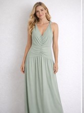 ZARA Maxi Dress Womans XS Dropped Waist Open Back Draped Ruche NWOT$130