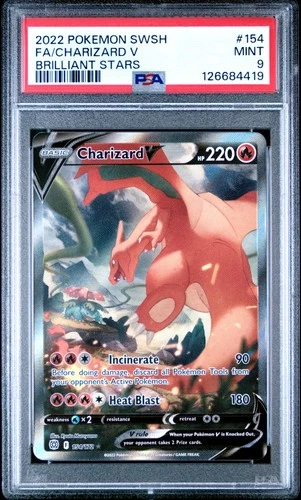 PSA 9 Charizard V #154 2022 Pokemon Sword & Shield Brilliant Stars 126684419
