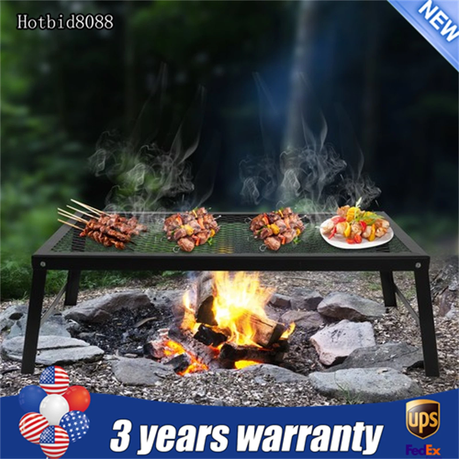Foldable Camping Grill Fire Pit Grate Campfire Cooking Portable Stand Equipment
