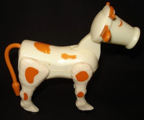 Vintage Fisher Price Little People Farm Animal White Brown Spot Cow Figure Toy