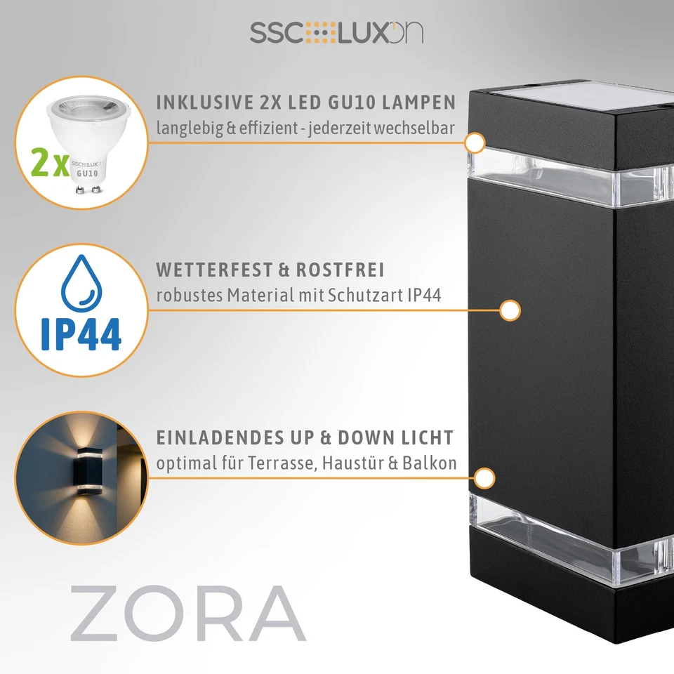 LED Wandleuchte außen UP DOWN schwarz Fassadenlampe IP44 mit 2x GU10 5W warmeiß - Bild 3 von 4