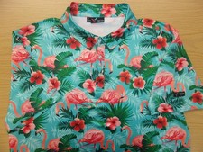 Yatta Golf Performance Polo Shirt   Floral  Flamingo Print  Men  s L NEW 