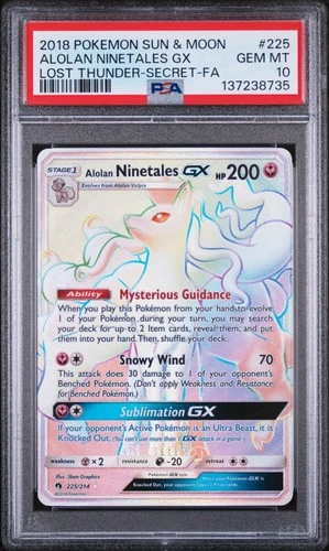 Alolan Ninetales Gx 225/214 Secret Lost Thunder Pokemon PSA 10