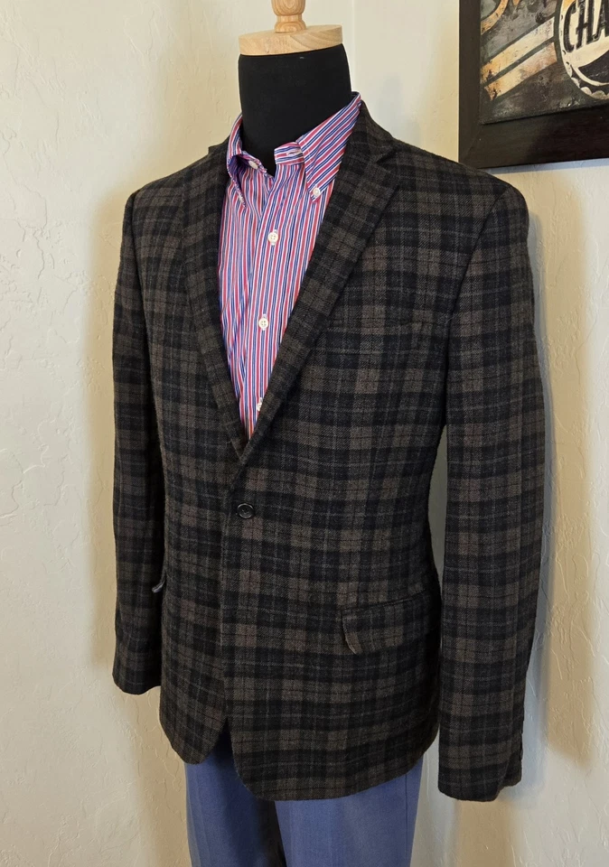 Blazer a Cuadros Stafford 44L Ajustado Marrón Cuadros Abrigo Deportivo Informal Chaqueta Ventana Foto 2 de 4