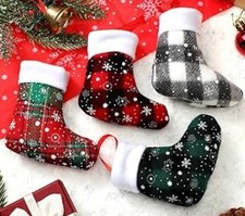 48 Pc Mini Christmas Stockings 5  Plush Cuff With Hanger Ornament Decor 4 Prints