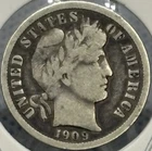 1909 Barber Dime, 90% Silver, VG/F, Very Nice, Low Mintage! 🔥
