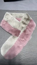Echo Plush Faux Fur Pull Through Scarf Pale Pink Rose Light Gray Colorblock