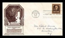 FAMOUS AMERICAN POET JAMES WHITCOMB RILEY BROWN ANDERSON CACHET 1940 FDC