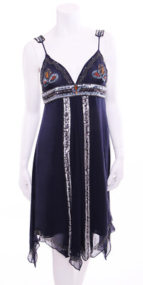 Kookai Navy Blue Handkerchief Short Dress Beaded Sequins Silk Chiffon | eBay
