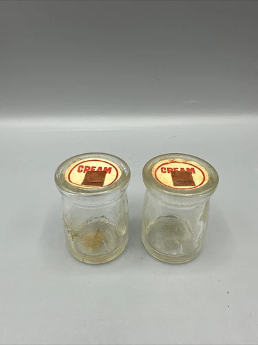 Vintage Clear Glass Individual Restaurant Mini Cream Bottle Hazel Atlas 2" Set/2
