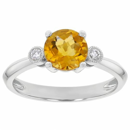 1.30 CT Round Cut Yellow Citrine & White Cubic Zirconia 925 SS Three Stone Ring