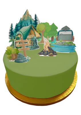 Tortenaufleger Szene Camping Campingplatz Aufsteller Essbar Oblate Papier Deko