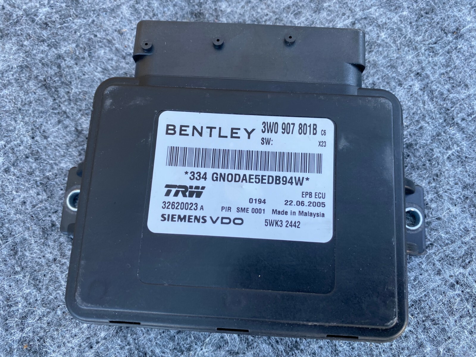 BENTLEY CONTINENTAL GT PARKING BAREK CONTROL MODULE 3W0907801 OEM (04-10)