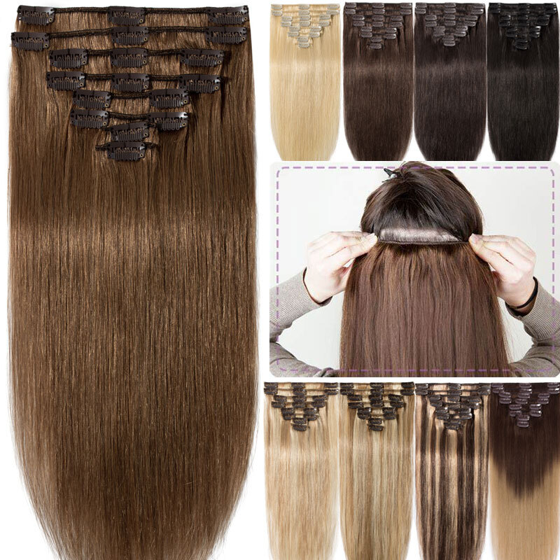 Pieces Clip In Real Remy Human Hair Extensions Full Head Russian